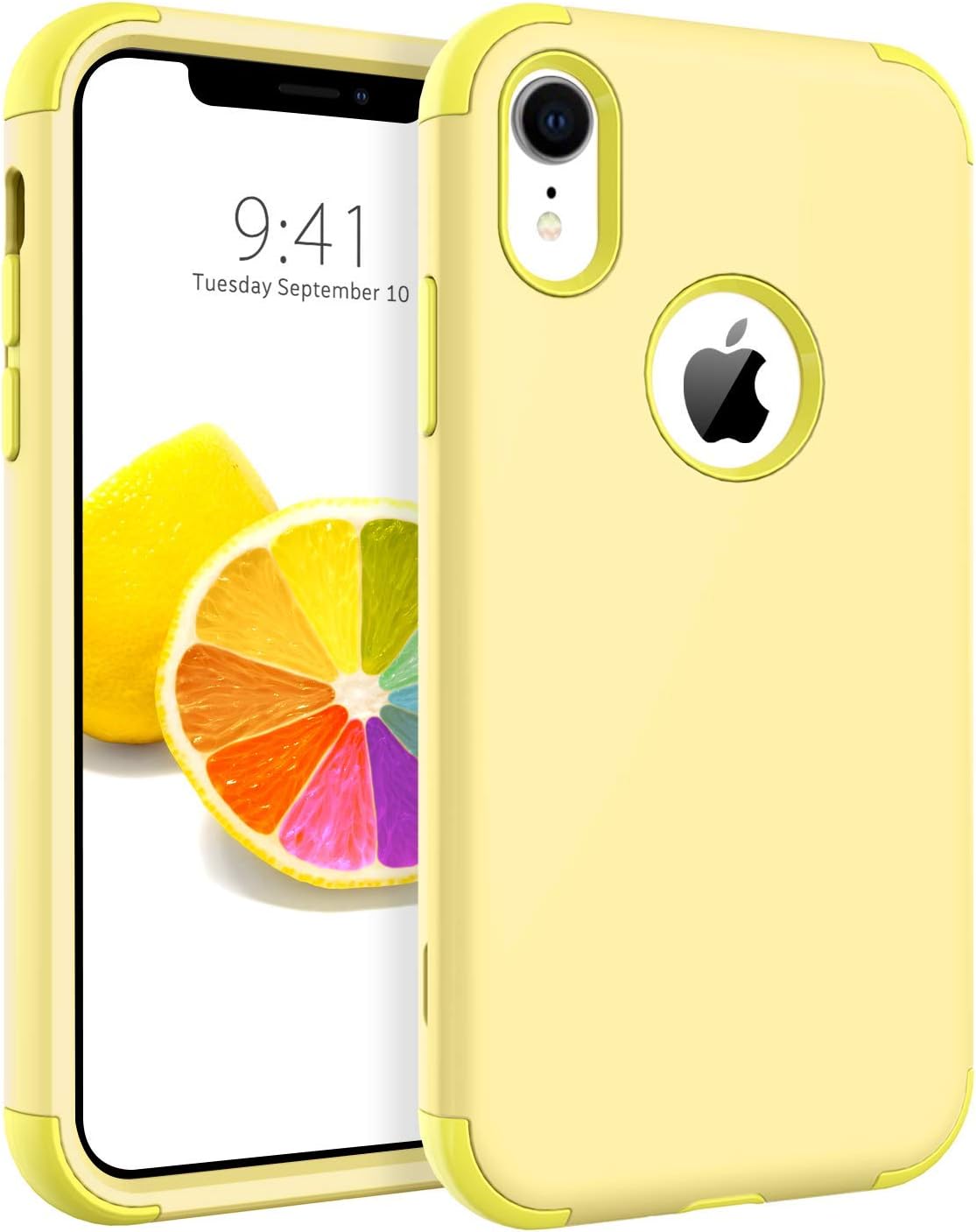 BENTOBEN iPhone XR Case, iPhone XR Phone Case, 3 in 1 Hybrid Hard PC Cover Soft Rubber Bumper Heavy Duty Rugged Shockproof Full Body Protective Phone Case for Apple iPhone XR (6.1 Inch), Yellow Lemon