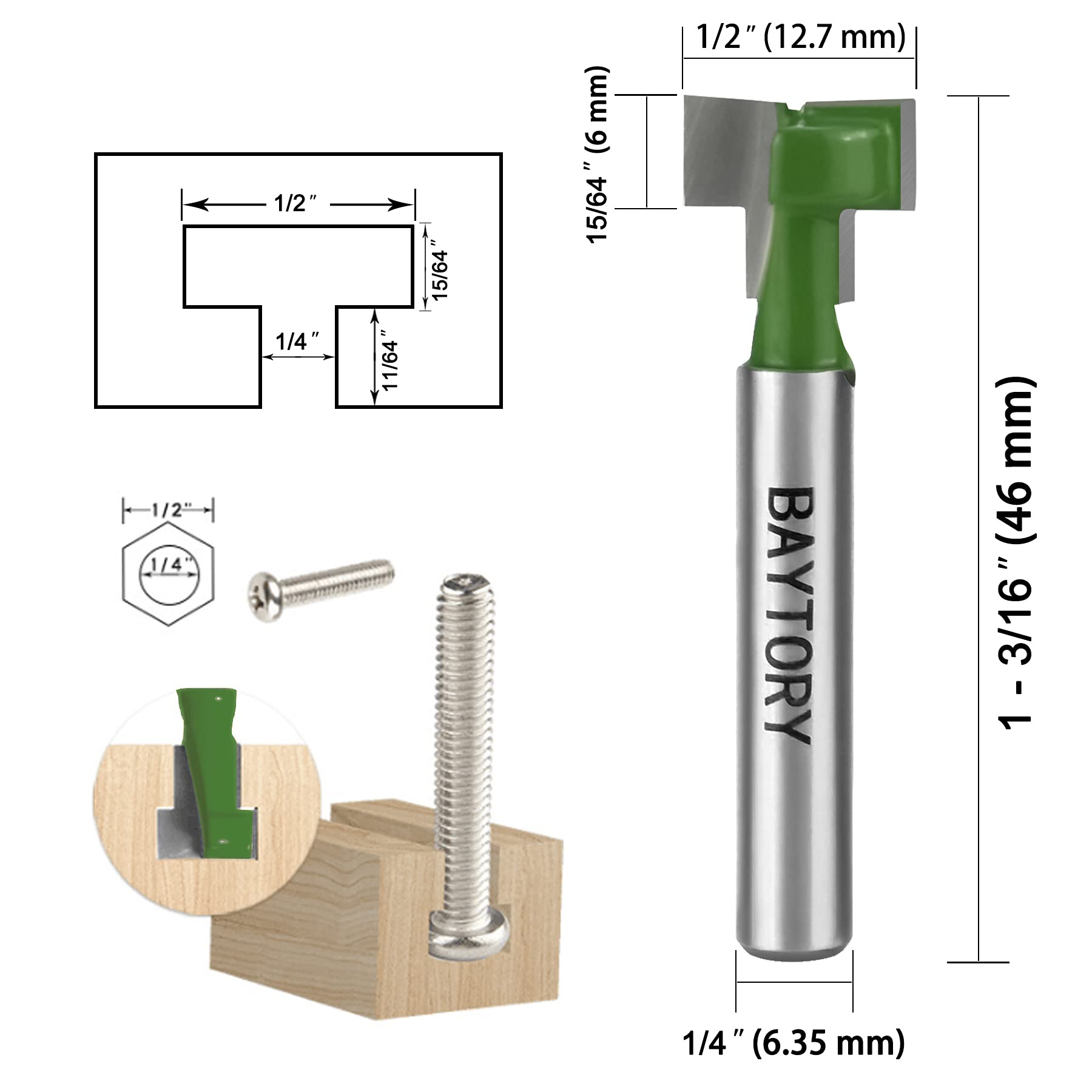 BAYTORY 3Pcs Keyhole Router Bits Set, 1/4" Shank Router Keyhole Bit Set