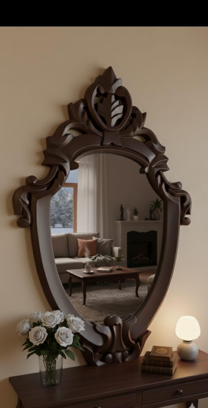 AAFIYATAntique Oval Style Wall Mirror | Mirror Frame for Wall Décor | Oval Mirror Sculpt for Home Décor, Living Room, Bedroom and Bathroom Only Frame with Out Mirror (Brown)-picture-17