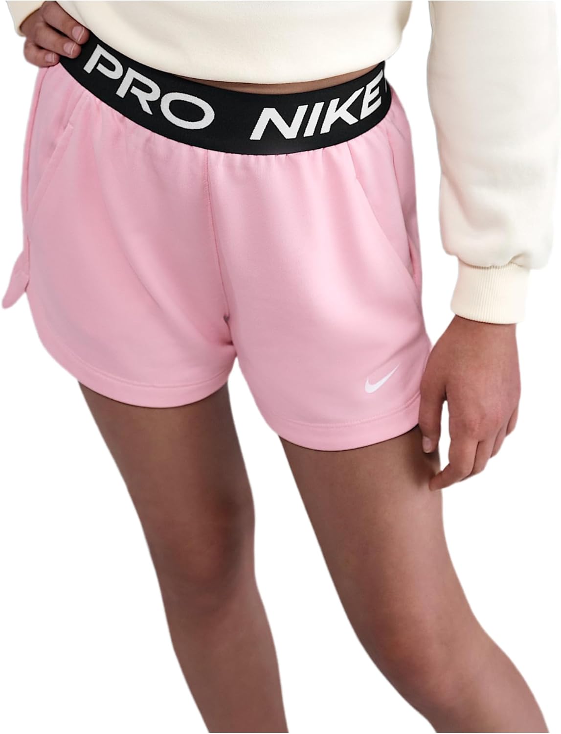 Nike Pro Fleece Big Kids' (Girls') Dri-FIT Shorts (Medium Soft Pink/Medium Pink/Black/White)