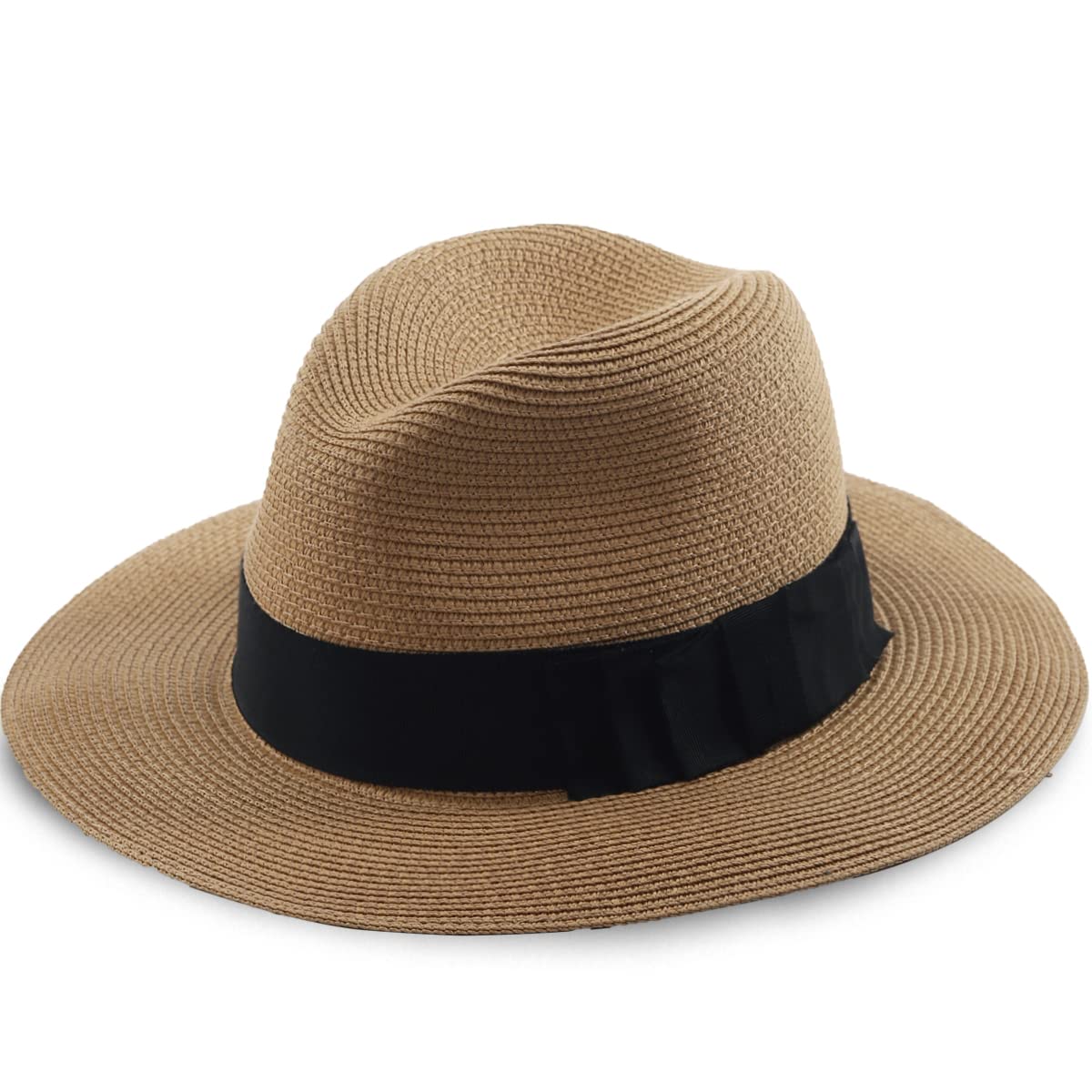 FORBUSITE Women Sun Hats Fedora - White Black - Panama Style with Wide Brim Beach Hat Foldable UPF50+