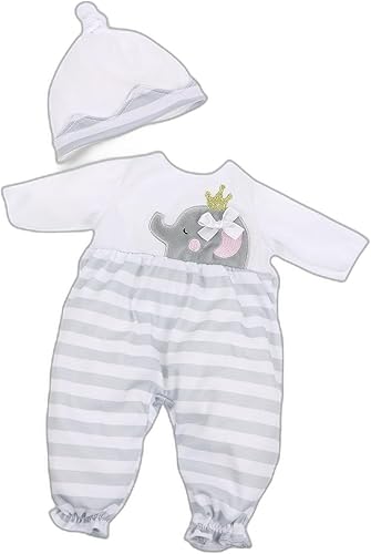 JC Toys Berenguer Boutique Traje de muñeca de bebé Mameluco largo a rayas grises con diadema y botines, a partir de 2 años, se adapta a muñecas