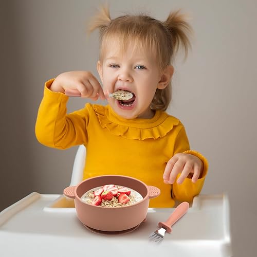 Miniatura 10 de Cuencos para bebés con succión, paquete de 3 suministros de destete para bebés, tazón de silicona suave para bebés, niños pequeños, sin BPA, apto