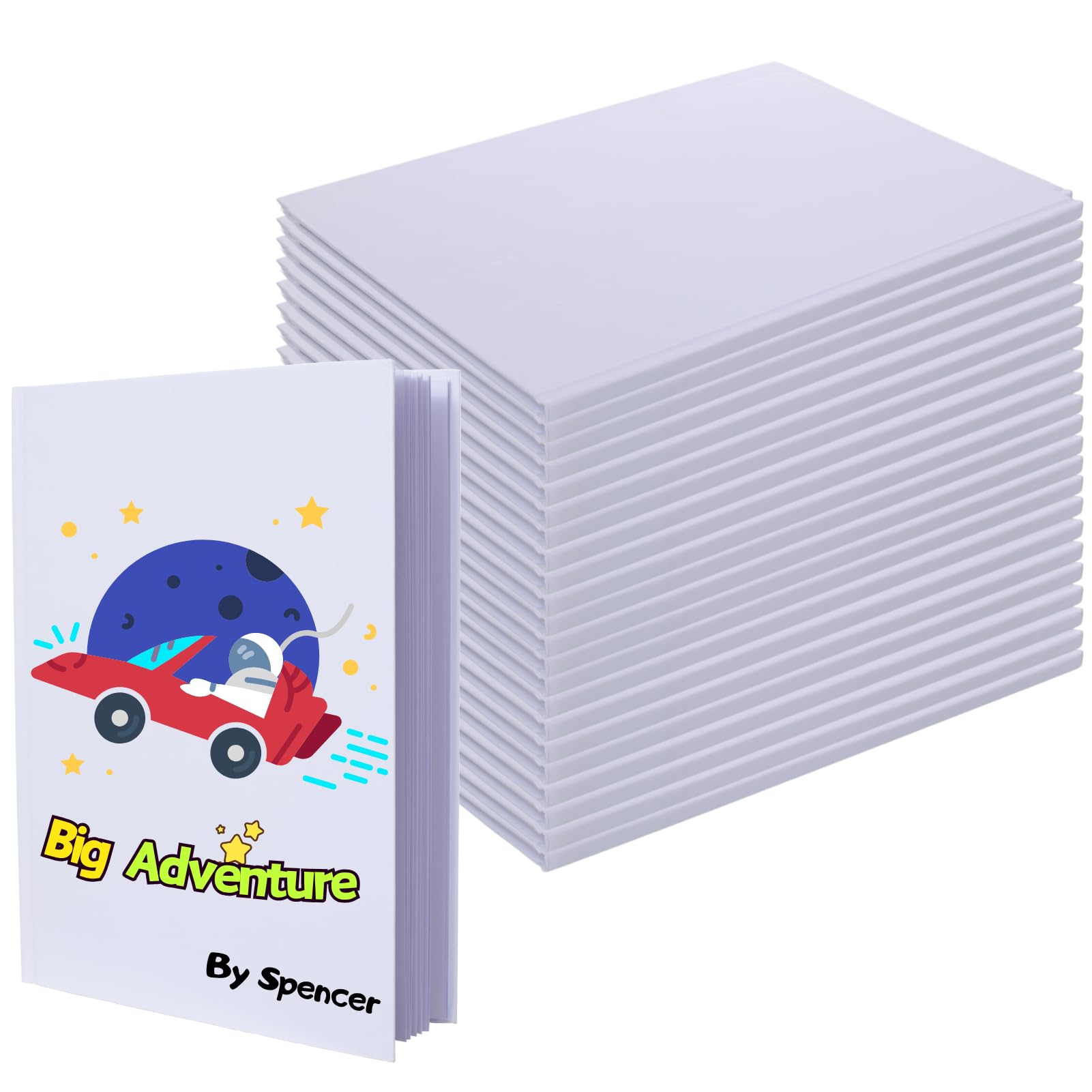 Litpoetic Libri con copertina rigida per bambini per scrivere storie, 17,8 x 25,4 cm, diari senza righe, copertina rigida per studenti, 18 fogli/36 pagine, confezione da 24