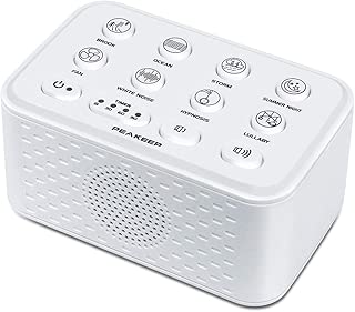 PEAKEEP Nature Sounds White Noise Sleep Sound Machine with USB Charging Port and Earphone Jack, Dual Power Supply with Electronic AC Adapter or Battery Operated