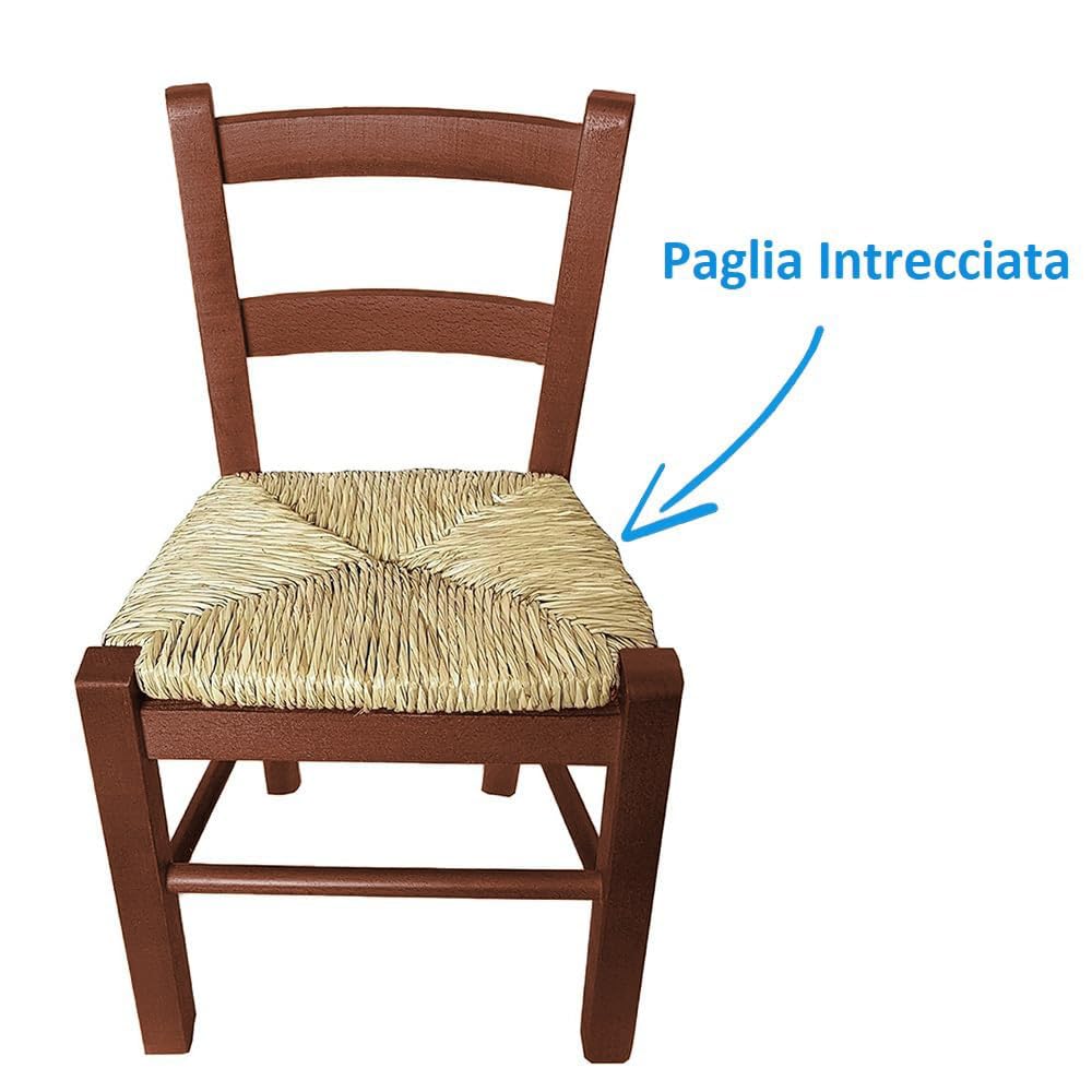 PALUPLUS Sediolina in Legno di Faggio, misura 30x24x52 cm, Seduta in Paglia Intrecciata, Sedia Baby Bassa da Camino, per Cameretta, Cucina -21F (Noce Scuro)
