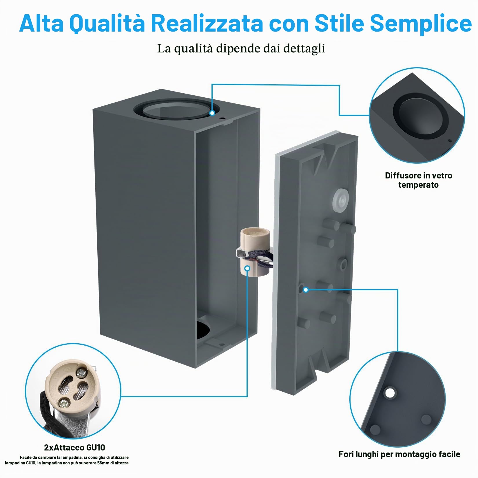Aipsun 2 PCS Applique da Parete Esterno Interno Impermeabile IP65 Antracite | Attacco GU10 Lampade da Parete Moderno in Alluminio, Up&Down Lampada a Muro, Lampadina non Inclusa