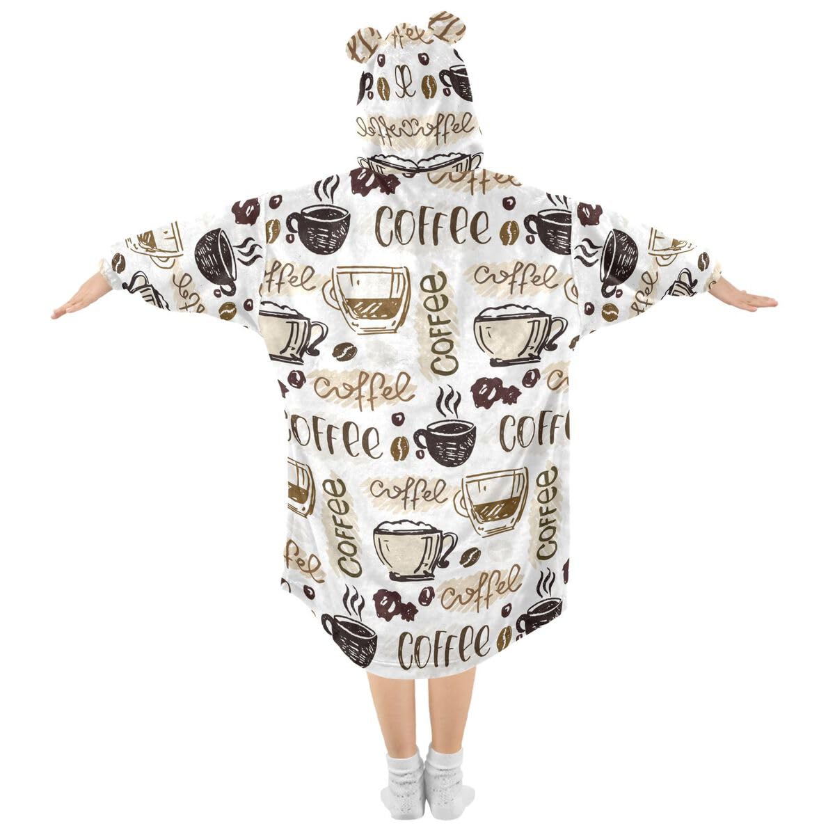Bazgroły kawa rustykalny dziecięcy koc do noszenia bluza z kapturem oversize bluza koc sweter retro dla chłopców i dziewcząt w wieku 3-14 lat