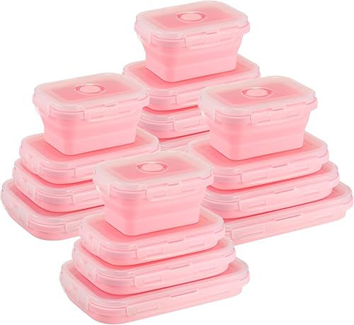 Nuanchu 4 juegos de 16 recipientes de silicona para almacenamiento de alimentos con tapas, contenedor plegable de preparación de comidas, caja de