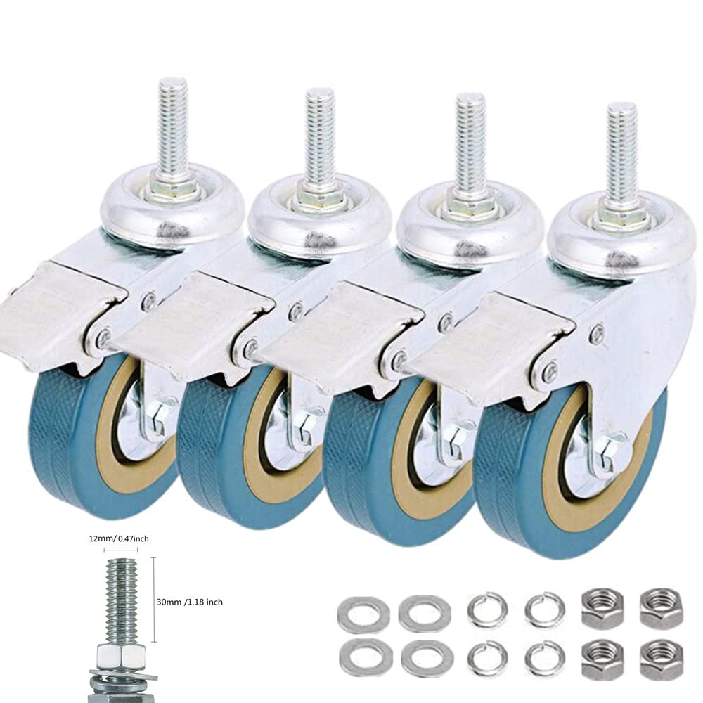 Set di 4 ruote girevoli con bloccaggio industriale, con rotazione a 360°, non marcatura, 7,6 cm, con freno per carrelli, mobili, Workben (M12)