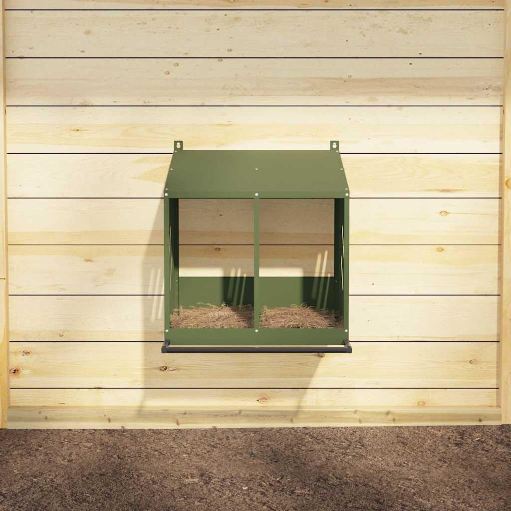 Brokky 864347 Nido per Polli con 2 Scomparti in Metallo Verde Oliva Nido per Galline Ovaiole,Ideale Pollaio Interno ed Esterno Tetto Spiovente