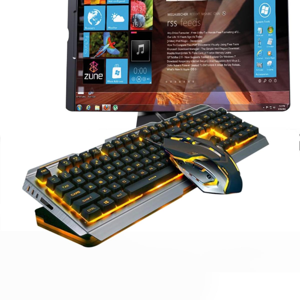 MAGICLULU Conjunto de Teclado Mecánico y Ratón Ergonómico para Juegos Teclas Flotantes y Función Multimedia Fn en Color Negro y Diseño Retro USB