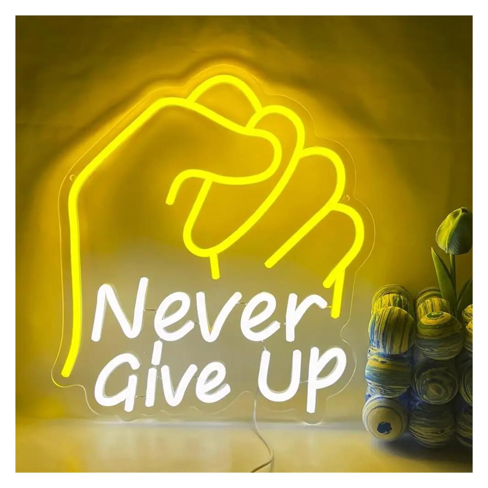 LEMST Sign Lamp Never Give Up Neon Signs, Dimmable Library Art Deco Party Study Bookstore Store Wall Decorative Personalized 34cmх37cm