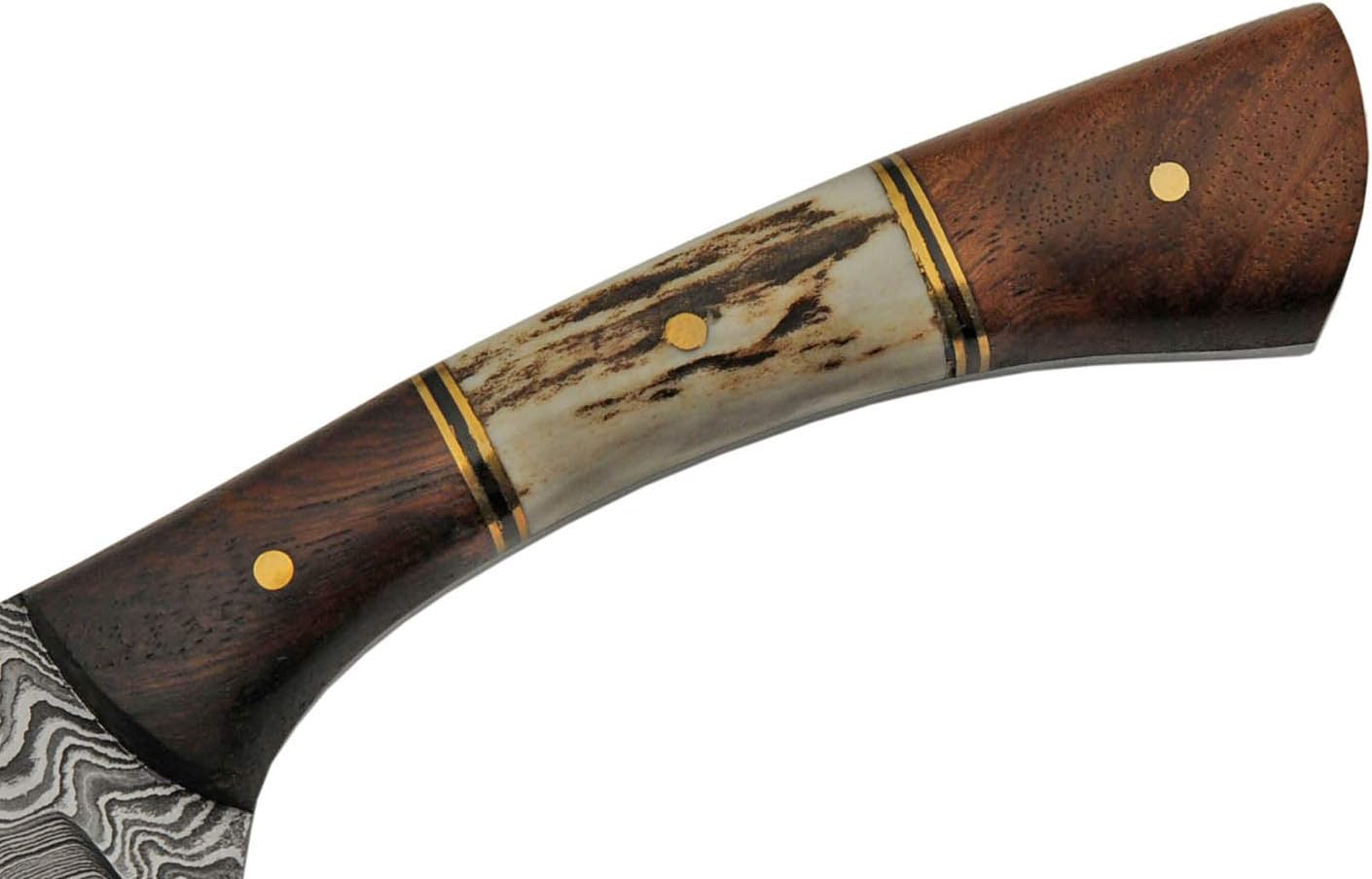SANZ Damascus Hunting Knife 7 Inch - Patch Skinner with Stag/Wood Handle, Full Tang Blade & Sheath - Pocket Knife for Hunting, Camping & Outdoor uses - Knives for Men
