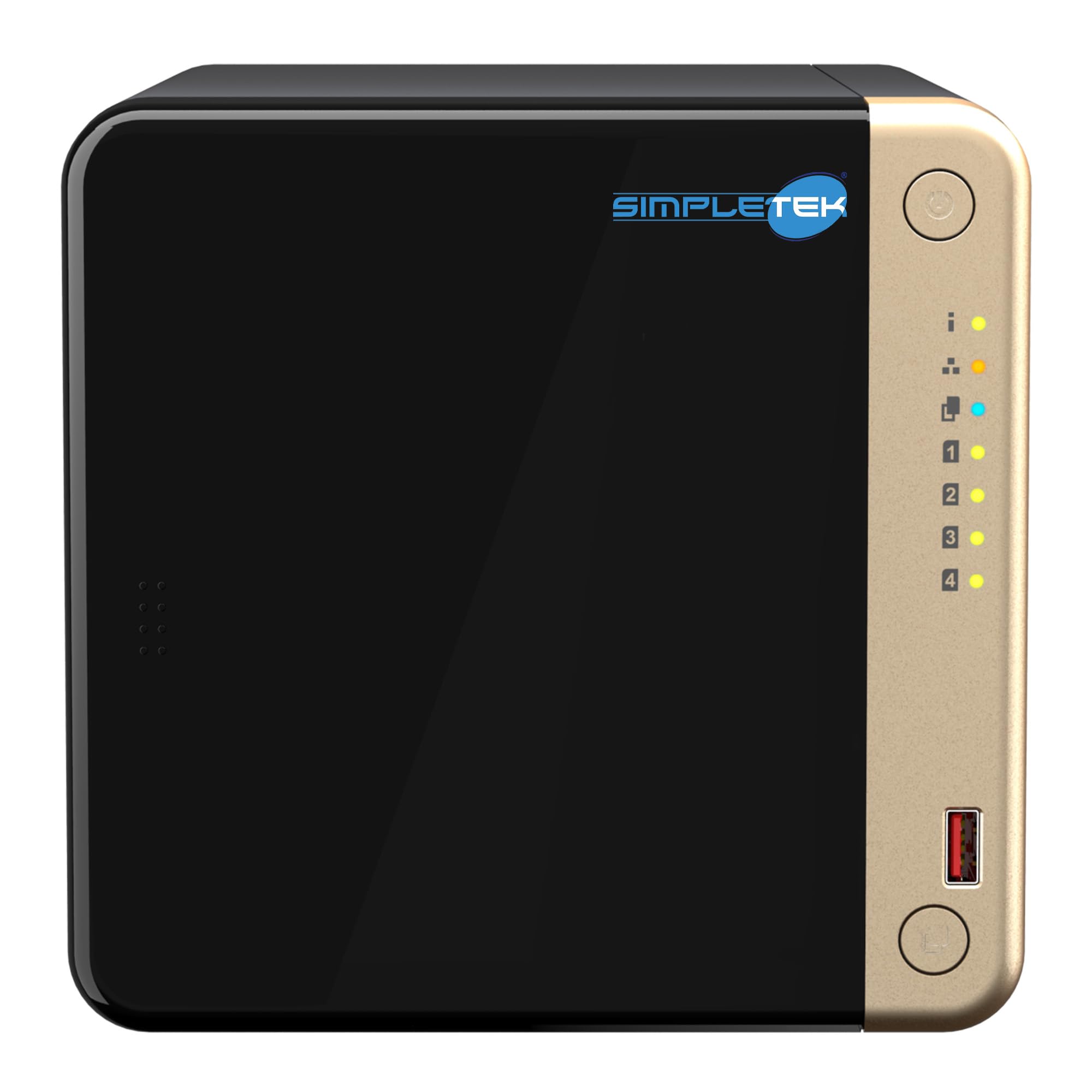 SIMPLETEK - NAS Professionale a 4 Vani - 4x SSD 480GB - Quad-Core 2.0GHz - 8GB RAM (Max 16GB) - 2 Slot M.2 NVMe - Slot PCIe - 2.5GbE - HDMI