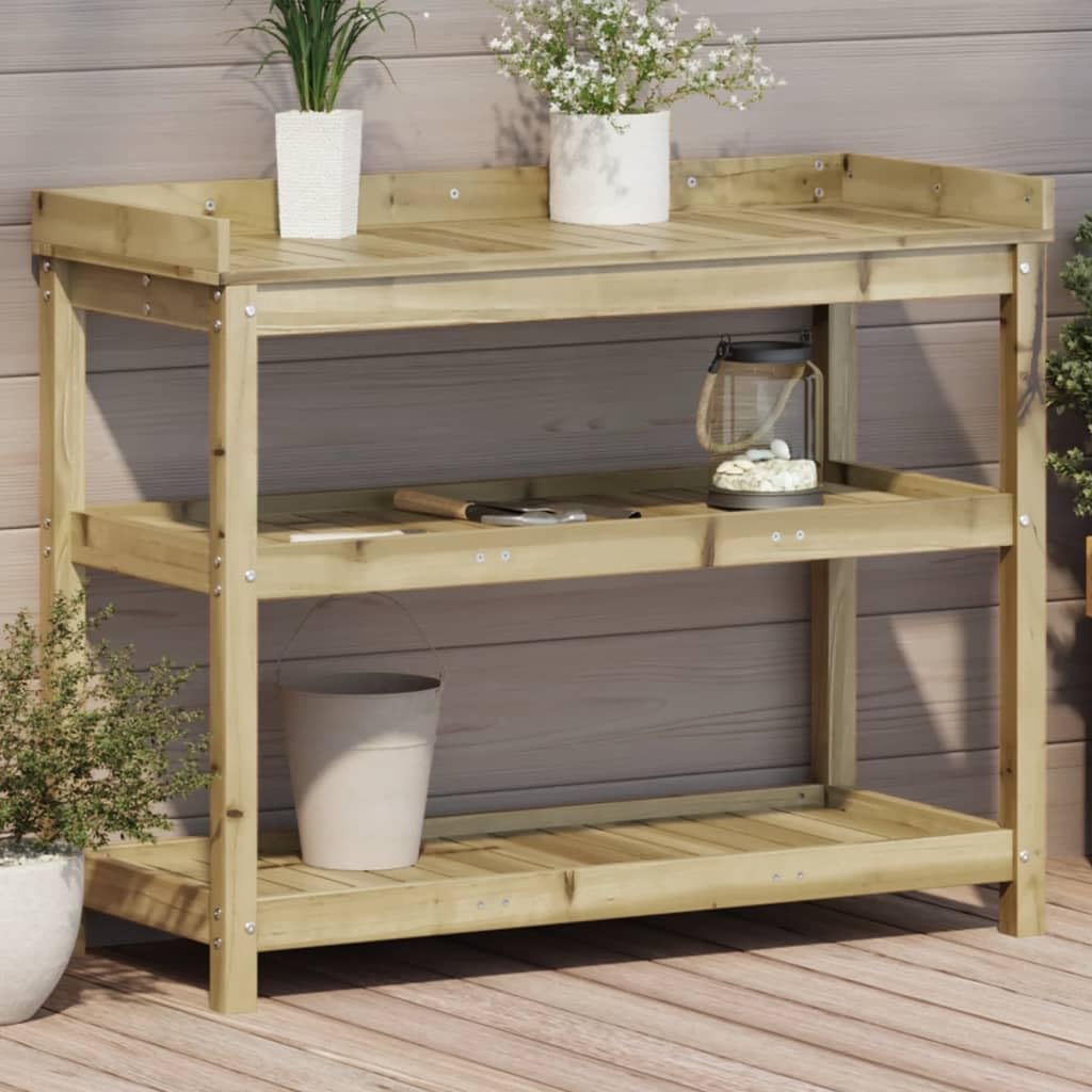 Table de rempotage en bois massif pin 108x45x86,5 cm avec étagères