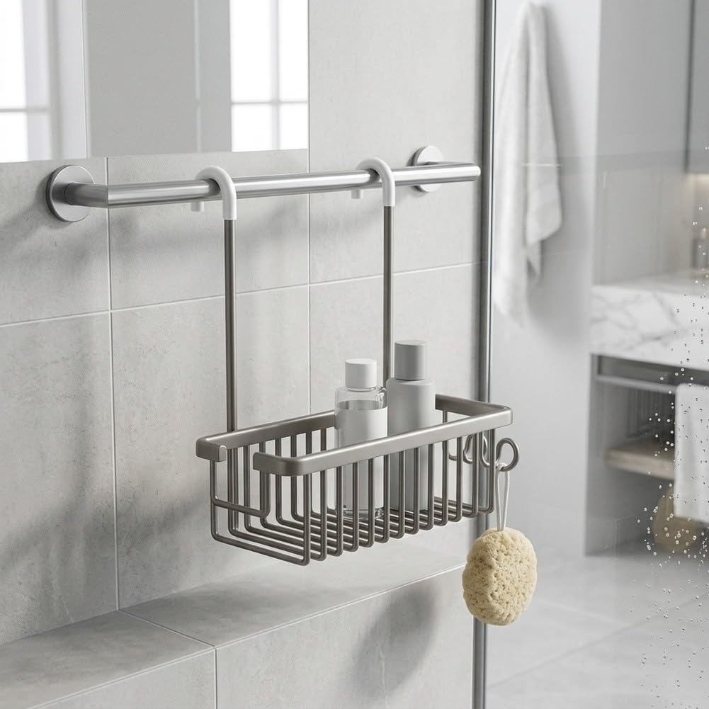 Organizer Bagno Appendibile Antiruggine in Alluminio Spaziale
