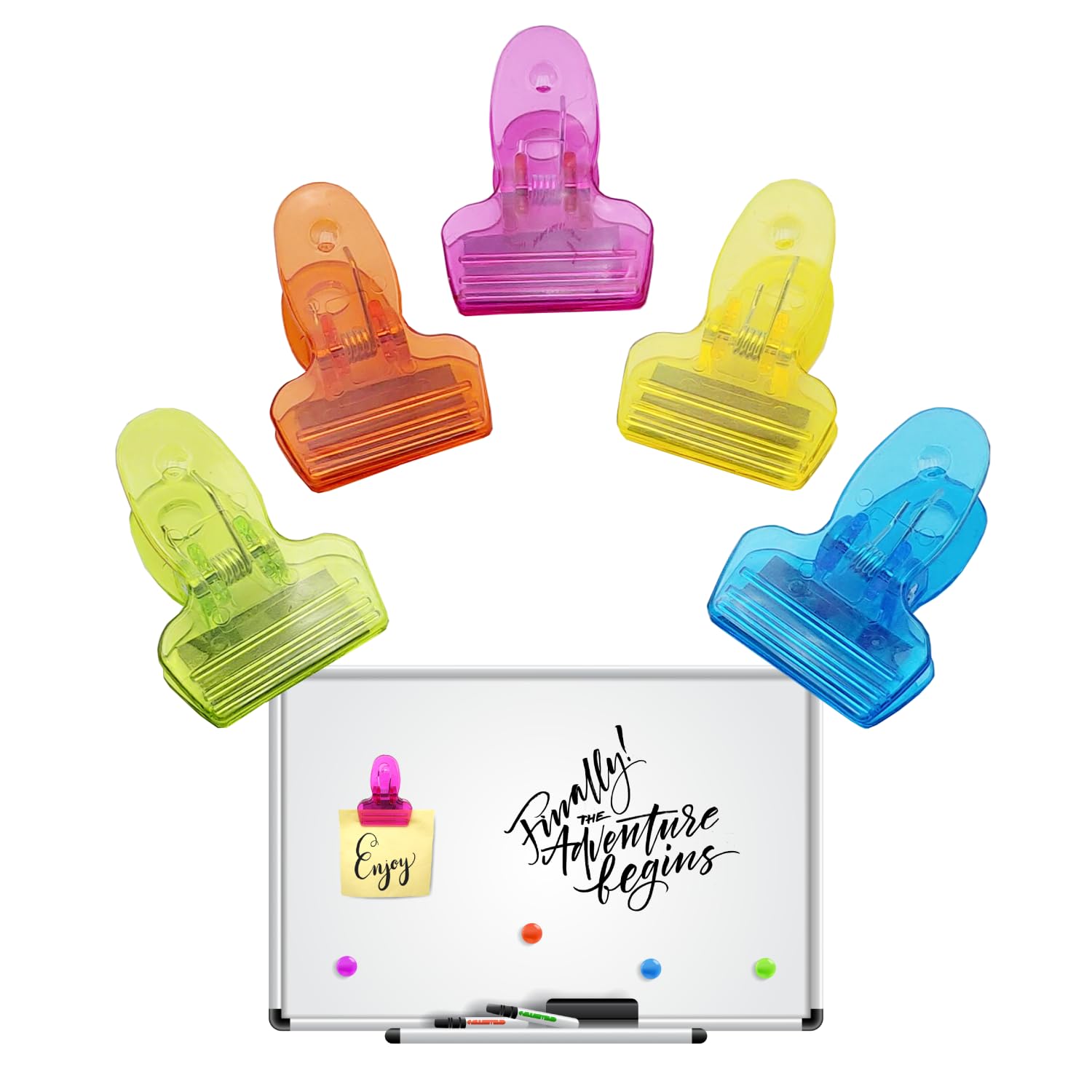 Leddy Living 5 clips magnéticos multicolor gancho de pinza con imán para notas y notas pizarra blanca y nevera, para casa, clase a escuela, oficina, convenciones