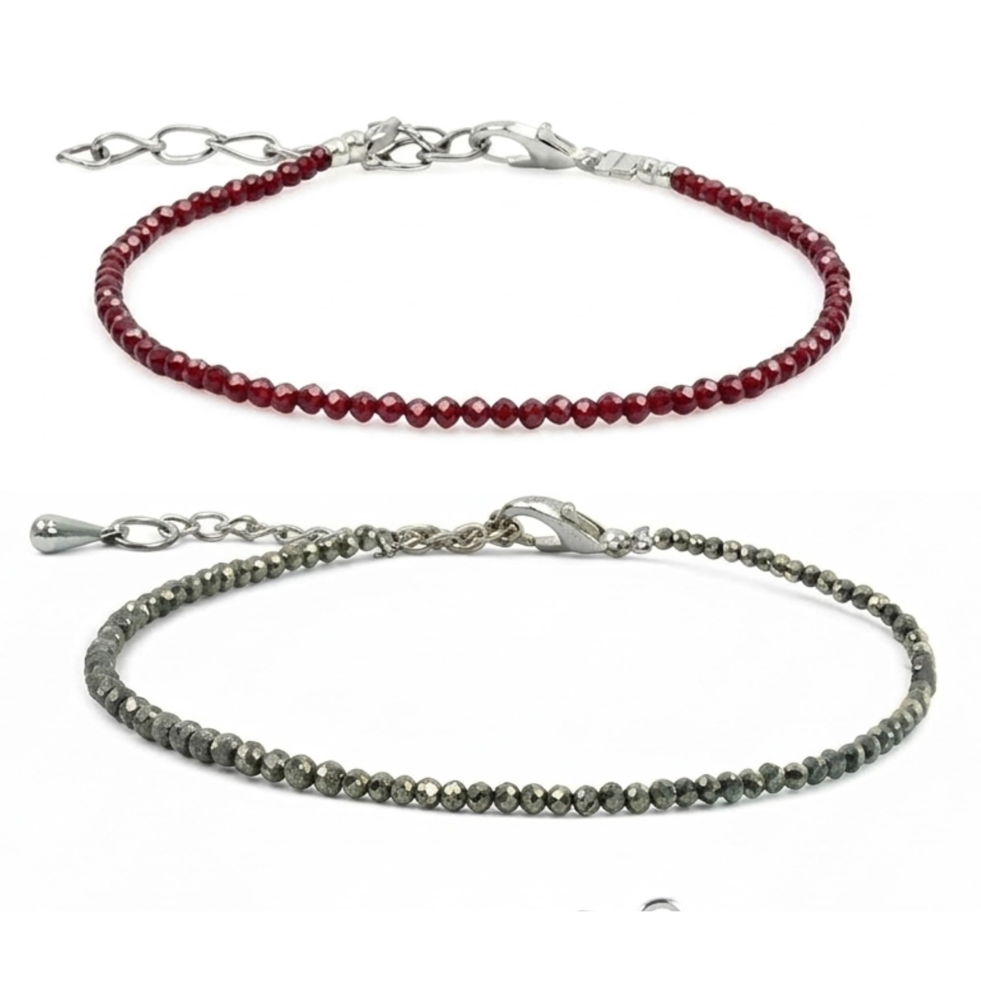 Natural Pyrite & Garnet Anklet Combo Set | Healing Crystals for Wealth, Courage & Strength | 2mm Minimal Bead Anklets | Spiritual Jewellery for Women & Girls | Pack of 2-image-22