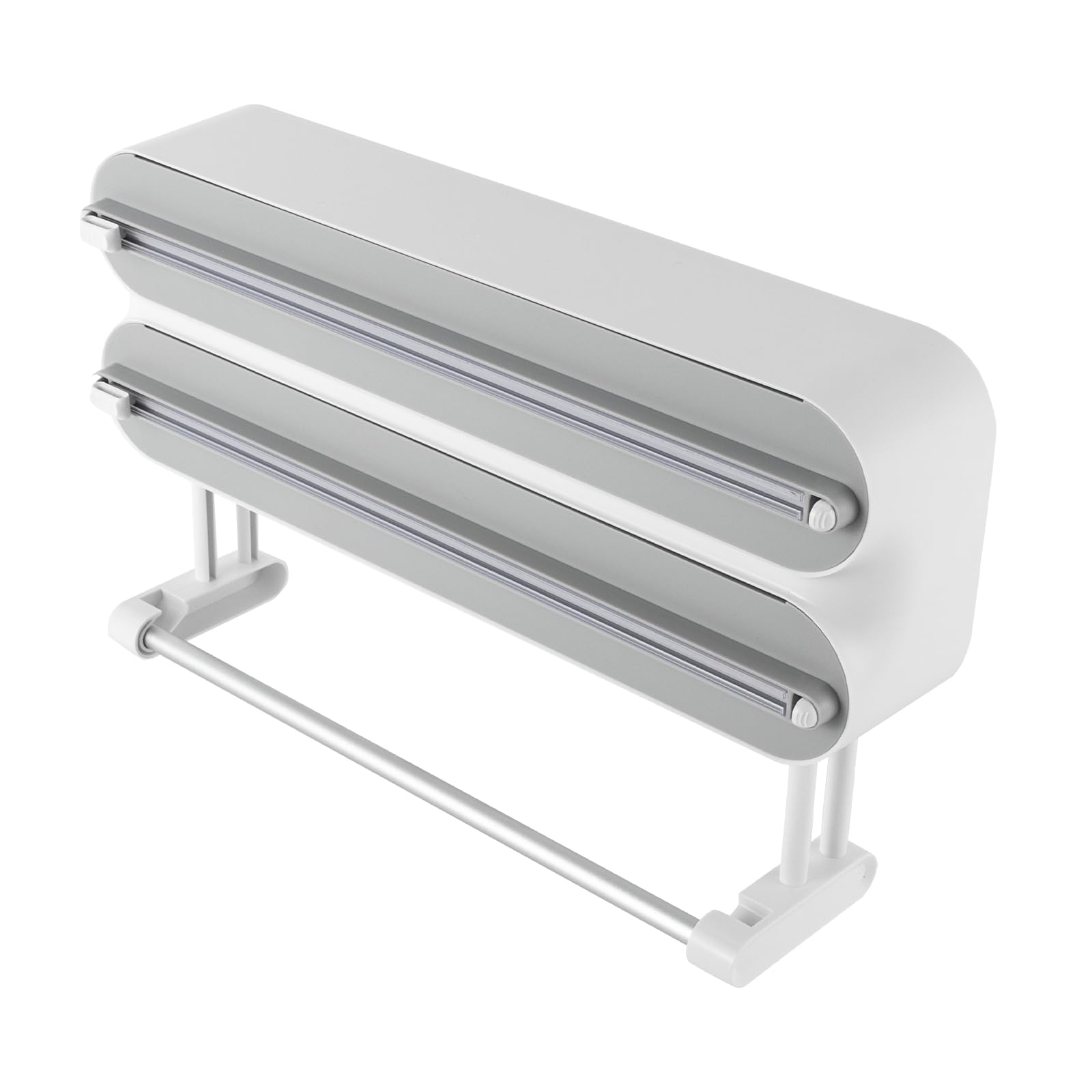 Dispensador de film transparente montado en la pared, con adhesivo de gancho, soporte para rollos de cocina, dispensador de papel de aluminio (gris)