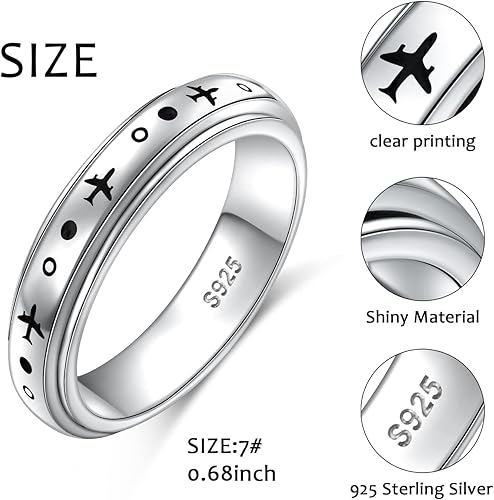 Miniatura 7 de Anillo giratorio de avión para mujeres, hombres, niños y niñas, de plata de ley 925, anillos antiestrés para ansiedad, alivio del estrés, TDAH,