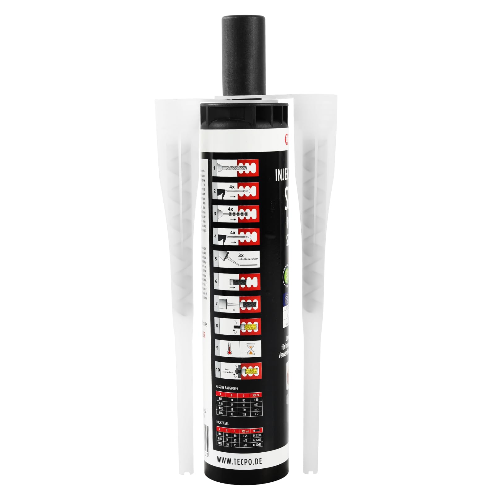 TECPO 6x Injektionsmörtel SF 300 ml inkl. Statikmischer Vebundsmörtel Ankerkleber Innen & Aussen Mörtel zur Befestigung von Voll- und Hohlbaustoffen