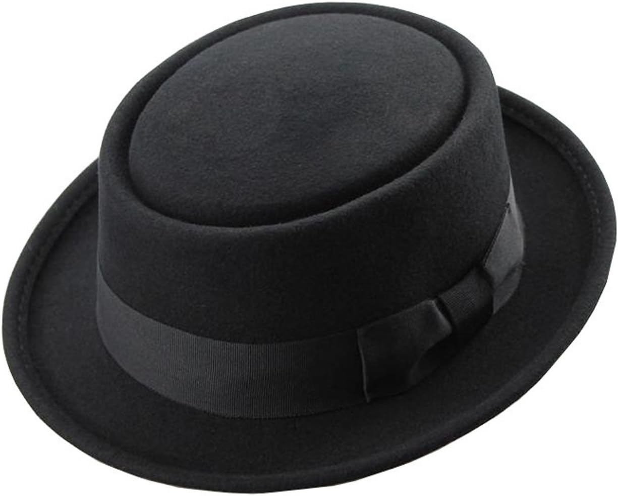 Differenttouch Men's Crushable Wool Felt Porkpie Fedora Hats Black DTHE09