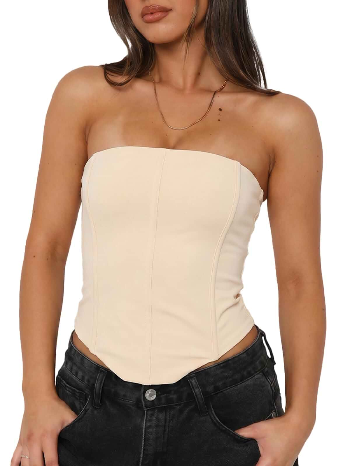 UNCOOYEE Womens Sexy Corset Tube Top Lace-Up Back Trendy Y2K Going Out Tops Strapless, Cute Summer Tank Tops For Teen Girls, Concert, Date Night, Party Outfits