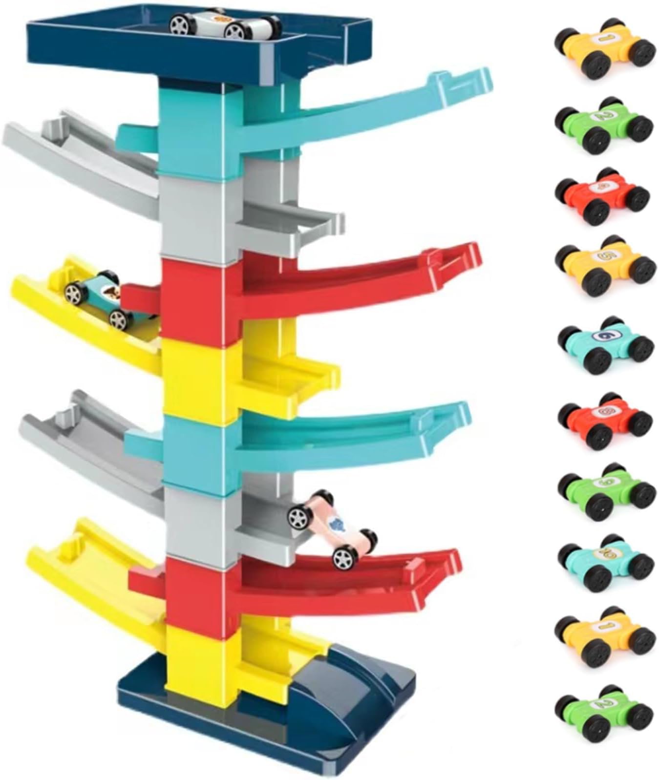9-Layers Kids Car Ramp Toys - Children Montessori Educational Click Clack Racing Tracks, 8 Tracks & 10 Cars & Stickers, Birthday for Toddlers Children Kids Age 3 4 5 6 Years Old