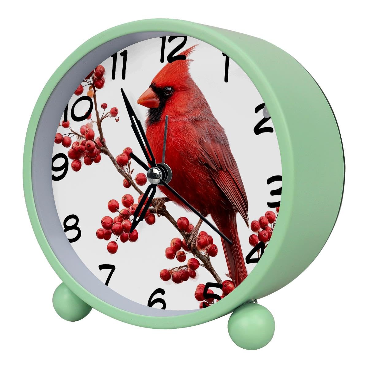 Luoweisi Analog Alarm Clock Christmas Cardinal, Silent Non-Ticking with Night Light, Battery Operated, Round Desk Alarm Clock for Office, Bedroom, Elderly, Adults, Children, Student Gifts