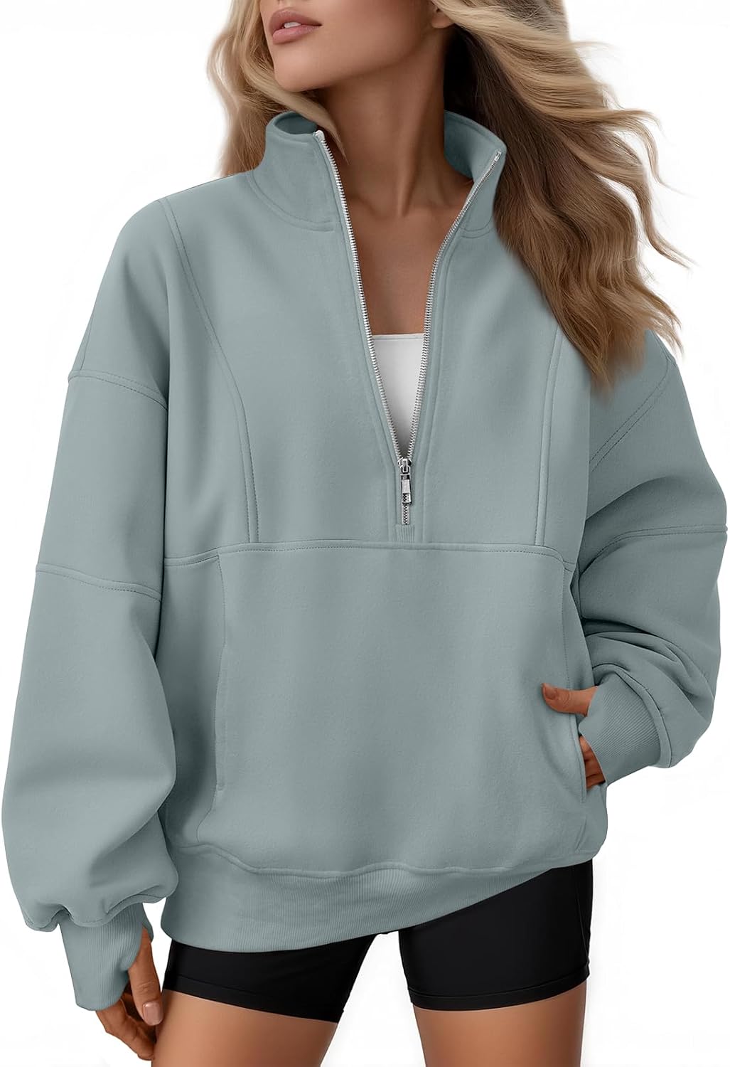 AUTOMET Womens Quarter Zip Oversized Sweatshirts Teen Fleece Pullover Hoodies 2026 Mock Neck Sweater Fall Workout Jacket