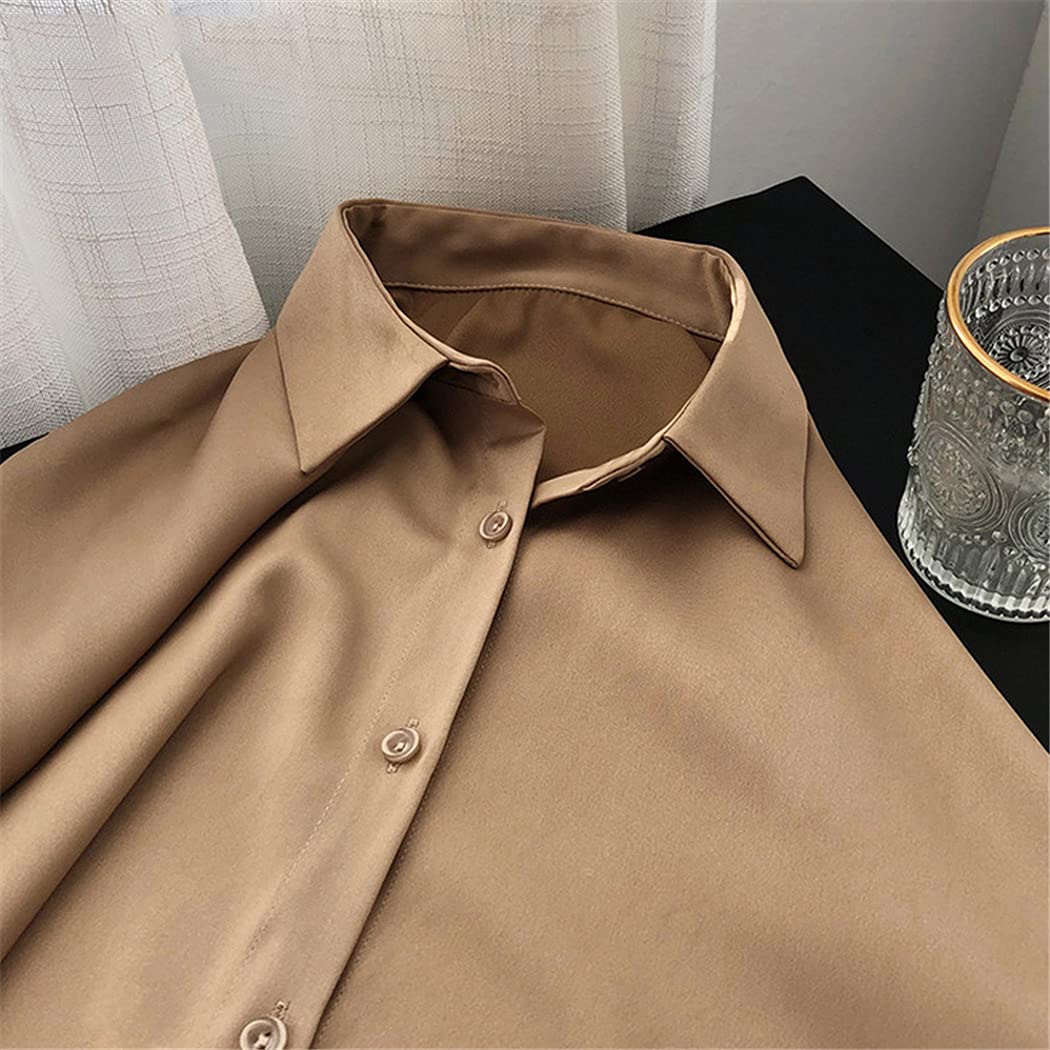 Camisas Elegantes de satén para Mujer, Camisas de Oficina Elegantes sólidas de Manga Larga, Blusas de Trabajo con Cuello Vuelto para Mujer