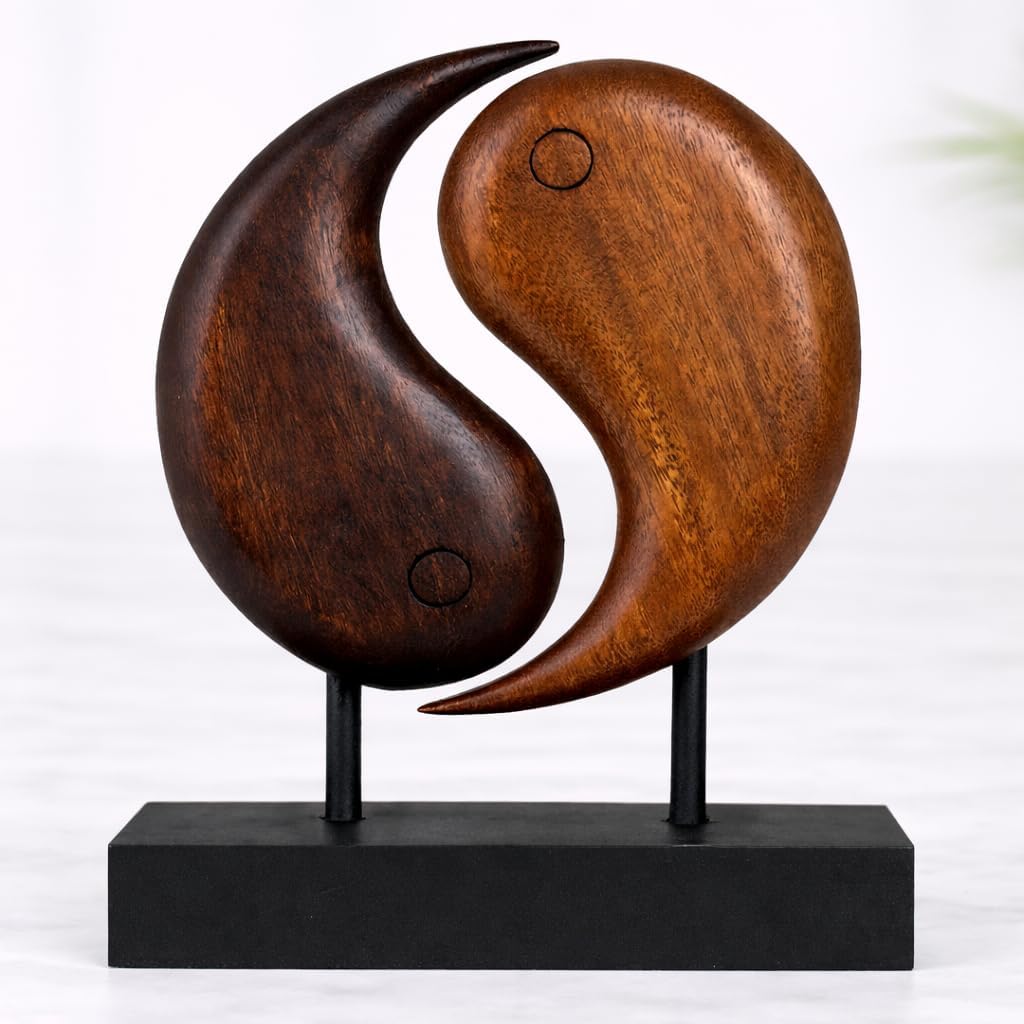 Decozen Handcrafted Solid Wood Yin Yang Sculpture Ideal for Home, Farmhouse, Tabletop Decor, Boho and Mantle Decor - Gift for Mom, Christmas Decorations, Thanksgiving Gifts, Moms Gifts