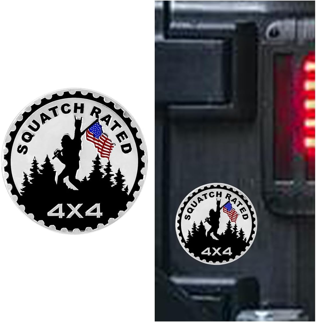 Squatch Badge Rated Car Emblem Sticker, 4 x 4 3D Metal Sticker Round Emblem Decal, Automotive Emblem Badge Decal Sticker, Car Exterior Decal for Jeeps Wrangler Vehicles Trucks RV SUV (Squatch B)