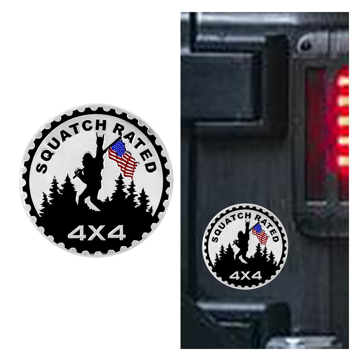 Squatch Badge Rated Car Emblem Sticker, 4 x 4 3D Metal Sticker Round Emblem Decal, Automotive Emblem Badge Decal Sticker, Car Exterior Decal for Jeeps Wrangler Vehicles Trucks RV SUV (Squatch B)