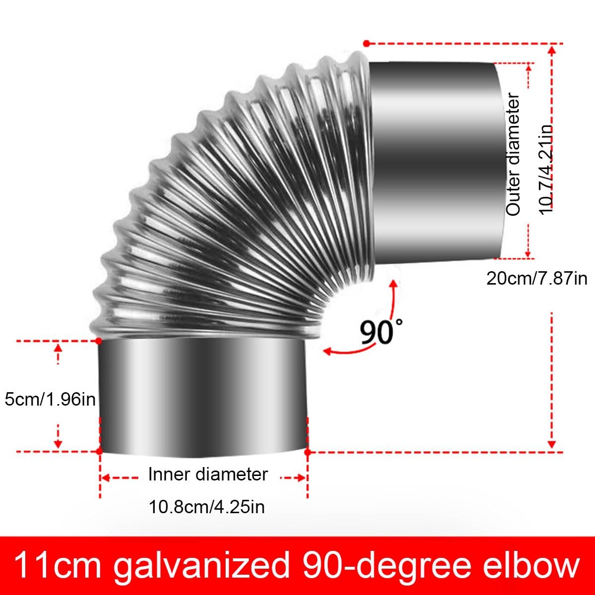 2 uds. Codo de tubo de humos de estufa de acero galvanizado de 90 grados, varios tamaños(110mm)