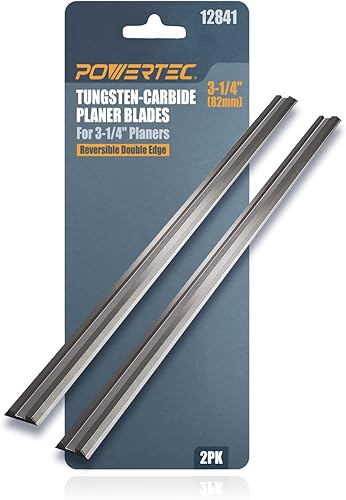 POWERTEC 12841 - Juego de 2 cuchillas cepilladoras de mano de carburo de tungsteno de 3-14 pulgadas para Black&Decker, Bosch, DeWalt, Hitachi,