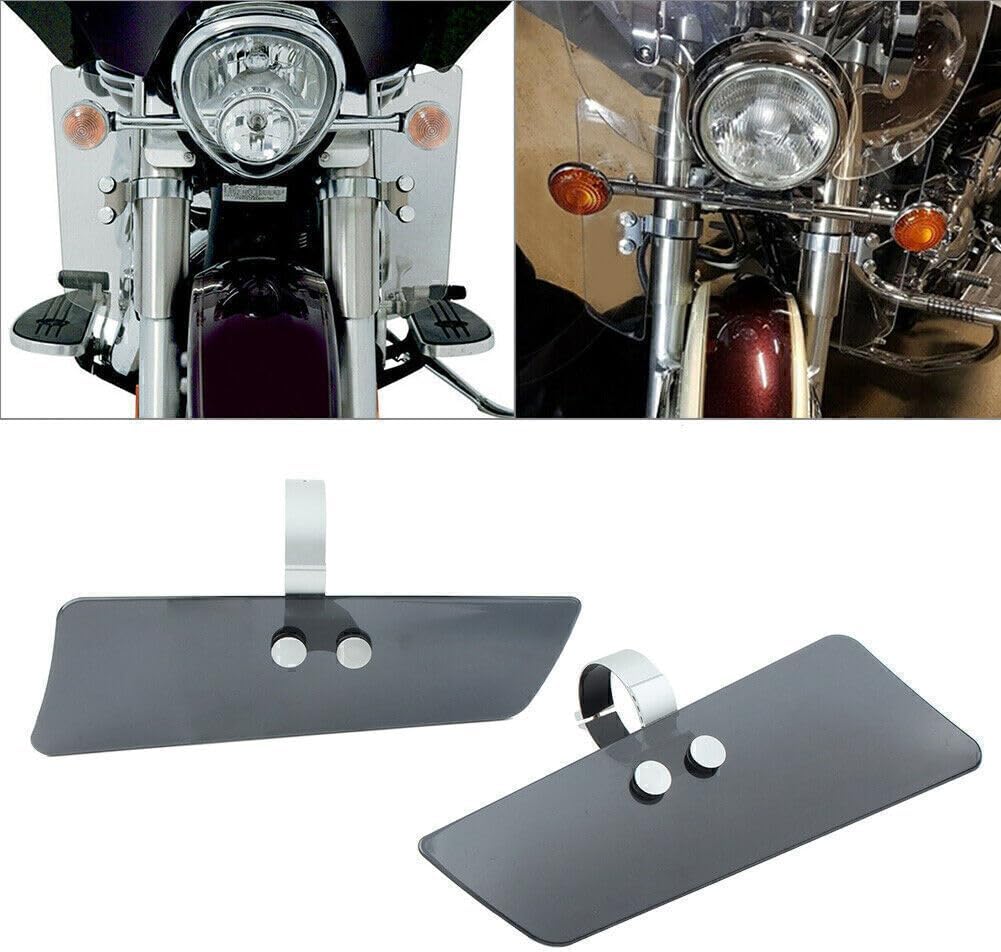 Universal Motorcycle Black Front Fork Mount Wind Deflectors with Mounting Hardware Kit for H-onda VT1100C2 Shadow Sabre Harley FLHR2 Y-amaha XVS11A K-awasaki VN1500/2000 S-uzuki