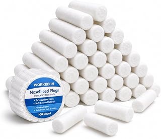 1.6 Inch Nosebleed Plugs (100 Count), Dental Cotton Rolls, Extra Absorbent First Aid Cotton for Nosebleeds, Soft & Safe for Kids and Adults