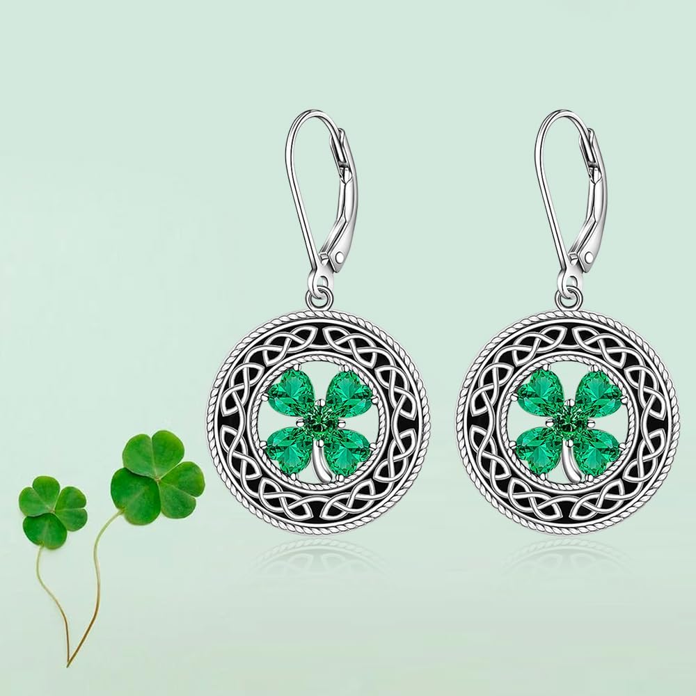 St Patricks Day Accessories Clover Earrings For Women Sterling Silver Shamrock Earrings Celtic Knot Dangle Jewelry Valentine Mothers Day Irish Shamrock Gifts - Image 7