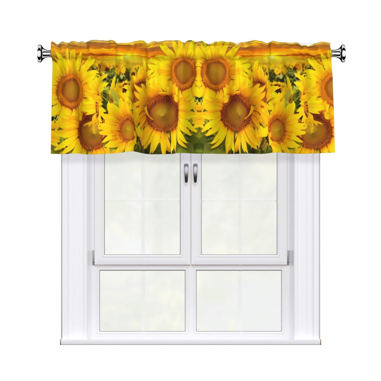 YYHHAOFA Sunflower Pattern Prints Durable Kitchen Window Layer – 54x18 Inch 100% Polyester Valance with Precision Construction