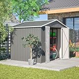 LANTRO JS Gerätehaus Metall 229.4x180x191cm, Geräteschuppen Metall Schuppen mit Klapptür, Gerätehäuser Blech für Werkzeugaufbewahrung, Grau