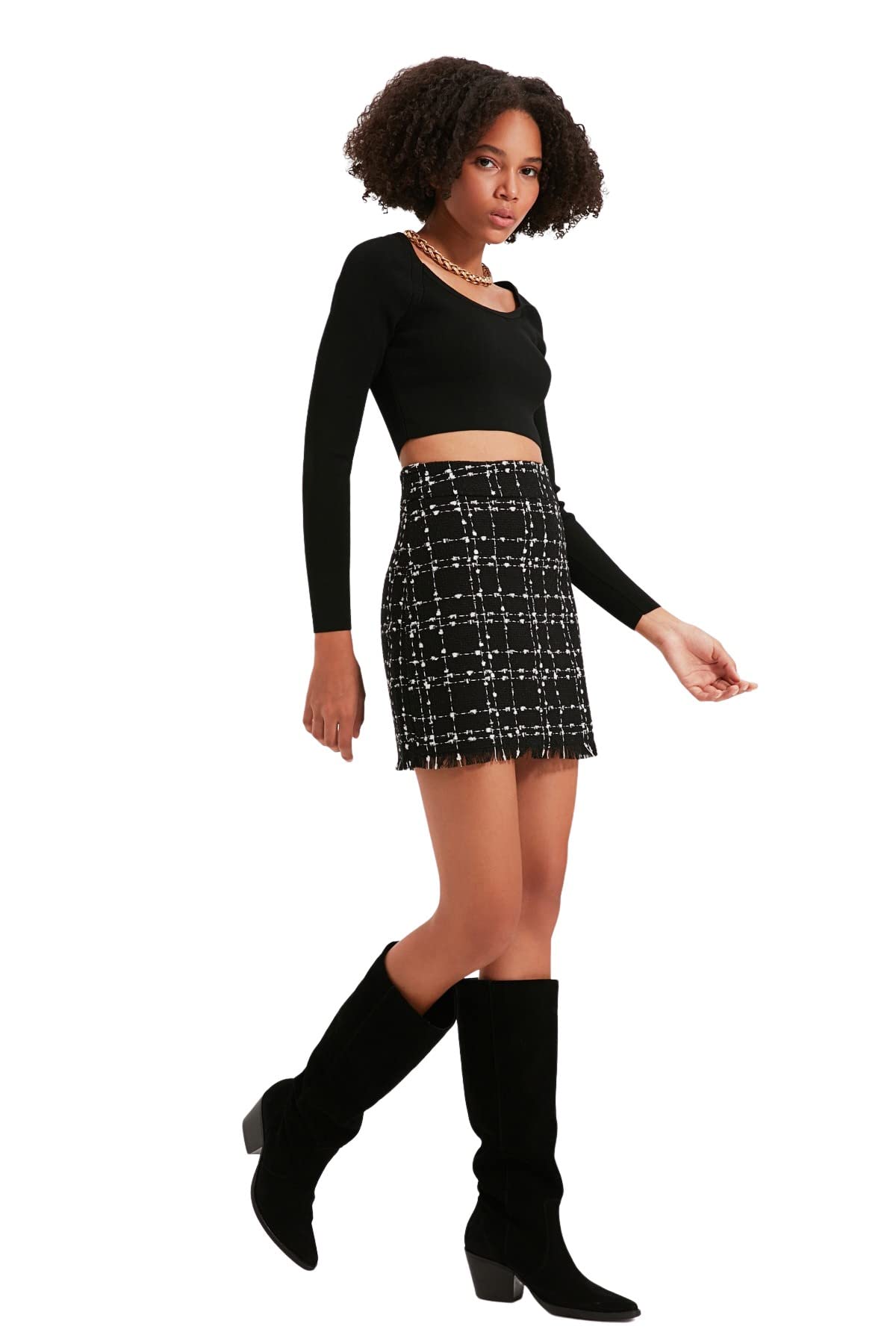 Trendyol Damen Schwarz Gerade Mini Stift Eine Linie Rock