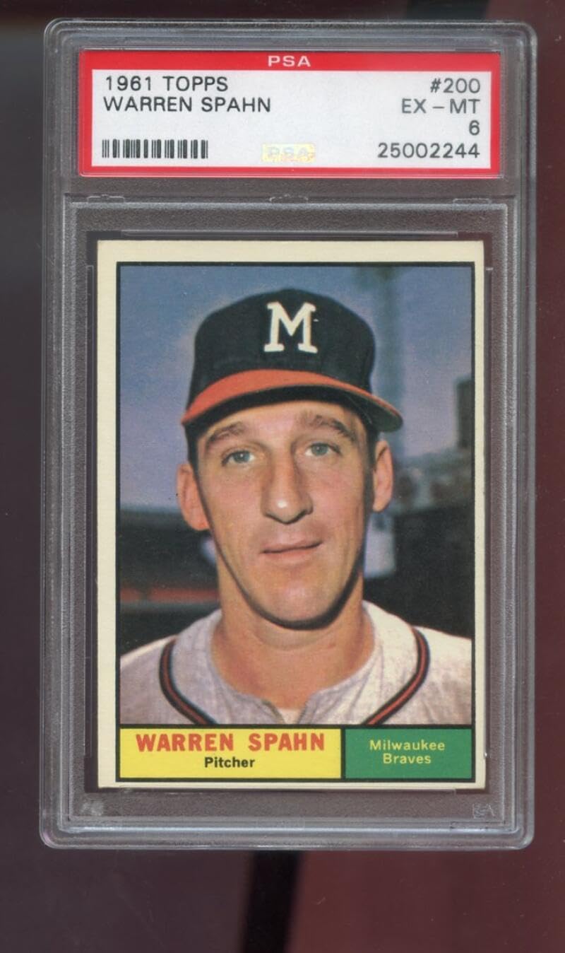 1961 Topps #200 Warren Spahn Milwaukee Braves MLB PSA 6 Graded Baseball Card