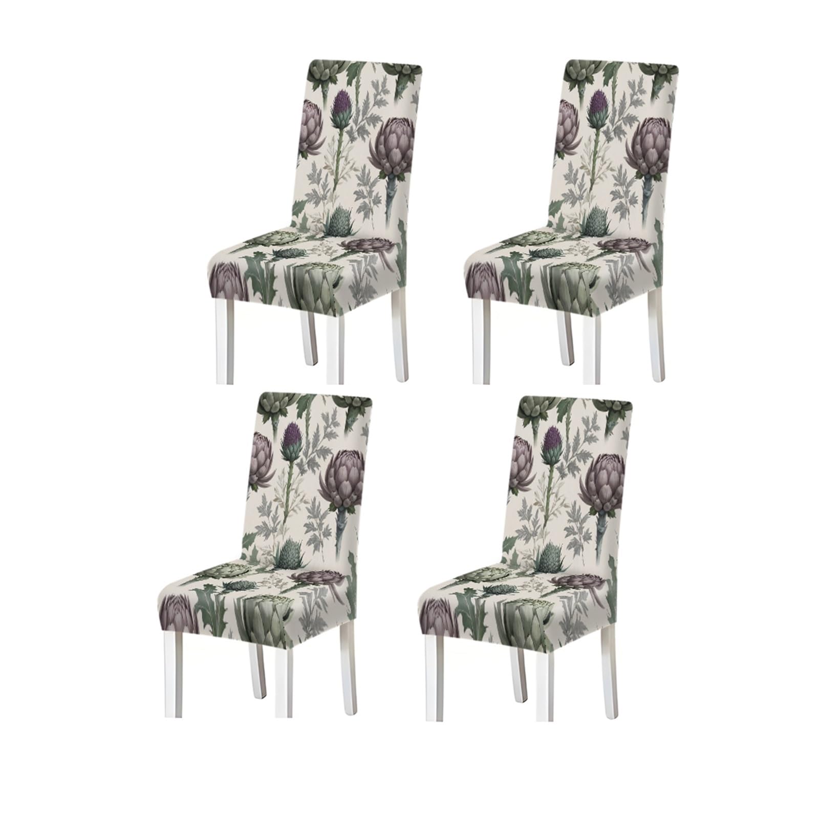 KXUAUV White Artichoke Thistle Botanical Print Dining Chair Covers, Stretch Slipcovers For Home Kitchen Dining Room Party, 2/4/6PCS Seat Protectors for Restaurant Hotel Party(4PCSChair cover)