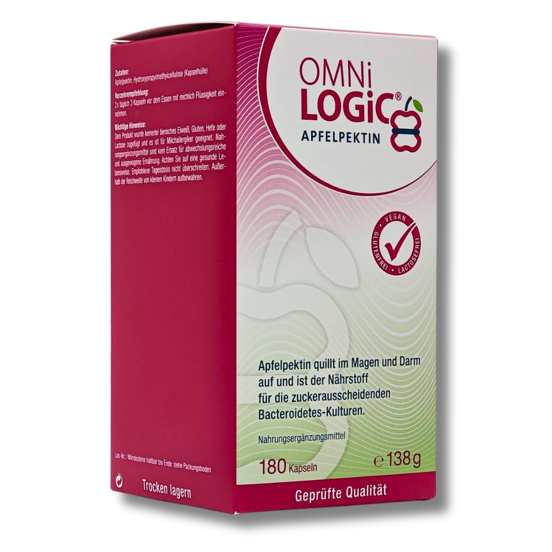 OMNi-LOGiC Apfelpektin 1x 180 Kapseln I Quillt im Magen und Darm auf I wertvolle Ballaststoffe für Darmbakterien I für eine gesunde Darmflora und Verdauung I Spar-Set plus Pharma Perle give-away