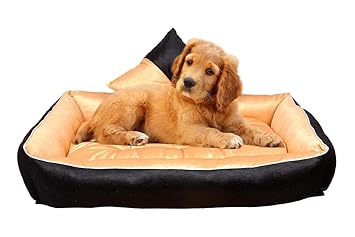 Slatters Be Royal Store Rectangular Shape Reversable Dual Color Ultra Soft Ethnic Designer Velvet Bed for Dog/Cat (Export Quality) (XL, Golden-Black)