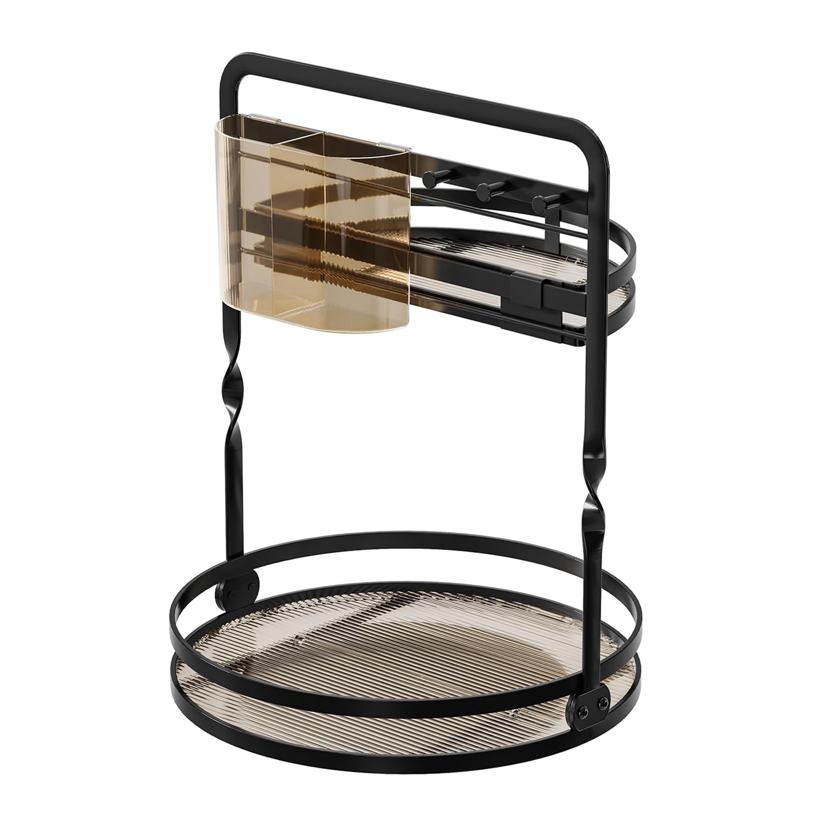 our fave Section Rotating Vanity Tray with Built in Brush Rack and Jewelry Storage for Cosmetics Arrangement Makeup Accessories Storage
