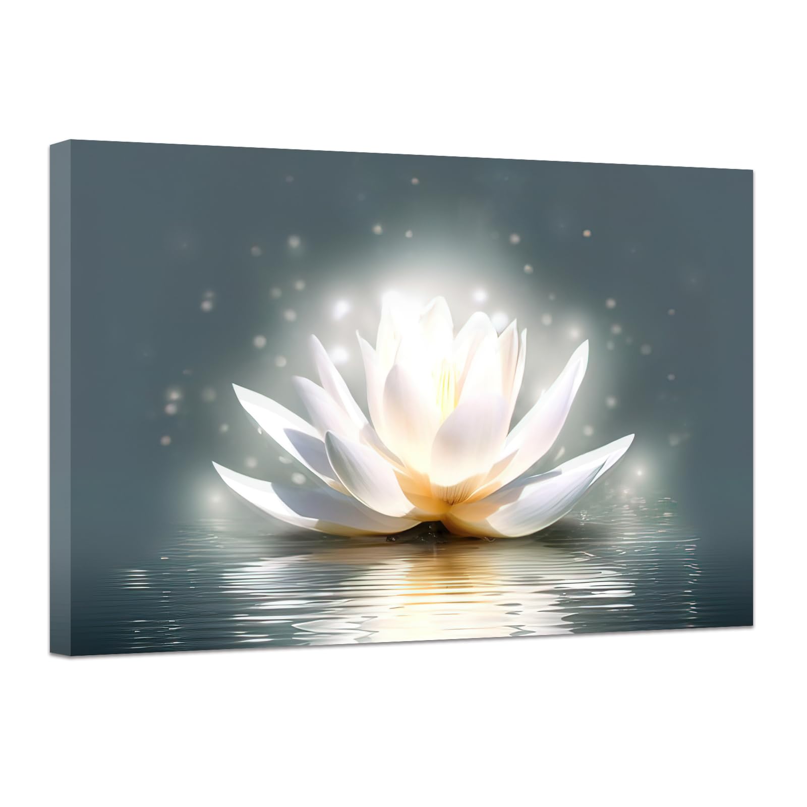 CCWACPP Zen Canvas Wall Art White Lotus Picture Spa Flower Art Prints Magic Spiritual Meditation Yoga Room Bathroom Wall Decor Framed (Zen - 2, 24x36inch) — image 1