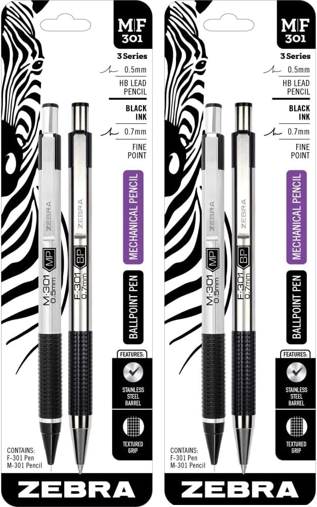 Zebra M/F-301 The Original Mechanical Pen & Pencil Set, Fine Point (57011) 2 Pack